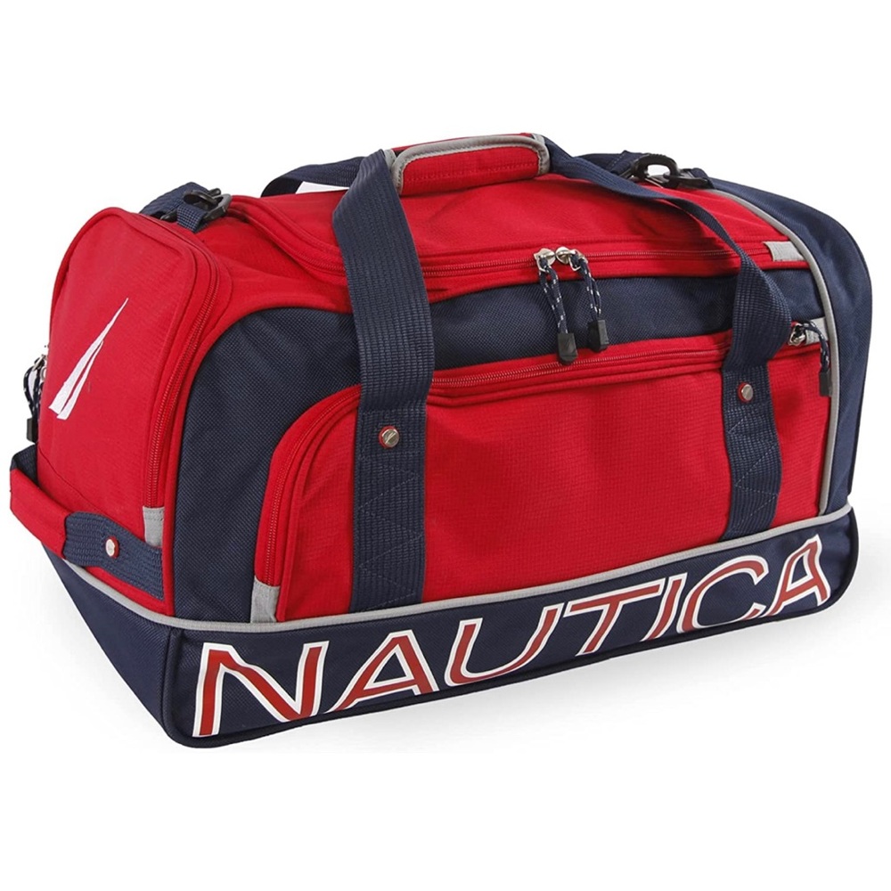 NAUTICA • Set of 2 • Submariner 22" Duffel, RED/Navy